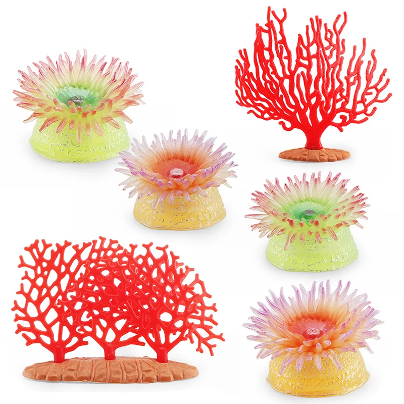 Simulation Marine Life Anemone Coral Model Funny Yellow And Green Coral Aquascape Fish Tank Desktop Decorative Static Ornaments