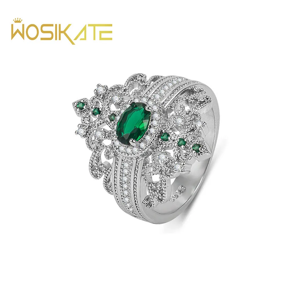 WOSIKATE NEW Luxury Crown Shape Emerald Gemstone Wedding Ring For Women 925 Sterling Silver Jewelry Engagement Gift Promise Ring