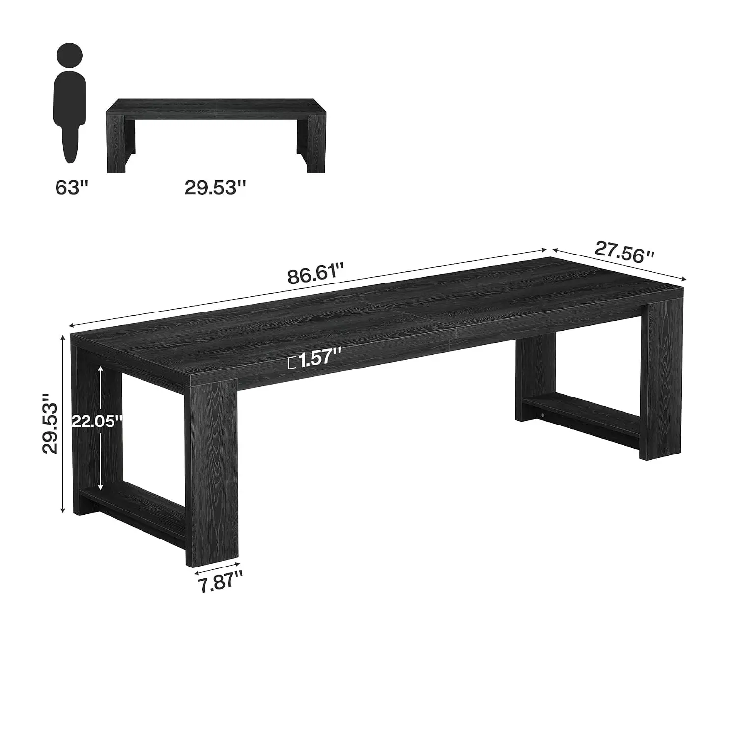 Two-Person Executive Office Desk, Double Computer Writing Table For Home Office & Conference Room, 86.6