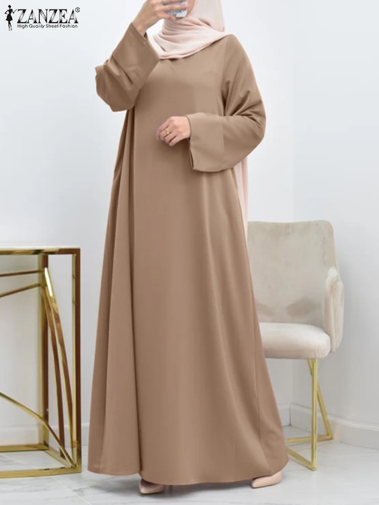 

ZANZEA Fashion Abaya Hijab Sundress Women Muslim Dress Autumn Solid Party Vestidos Dubai Turkey Jilbab Islamic Clothing Kaftan