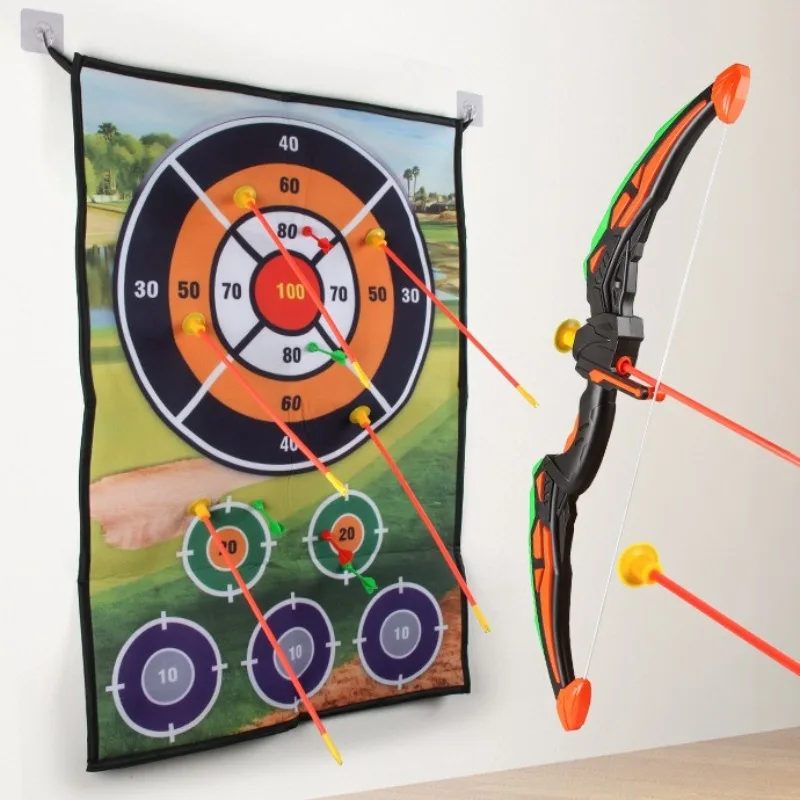 Kids Outdoor Shooting Game Set Bow Arrow Dart Sticky Ball Throwing Toys Kit Double-Sided Game Cloth Golf Set Backyard Sports Toy