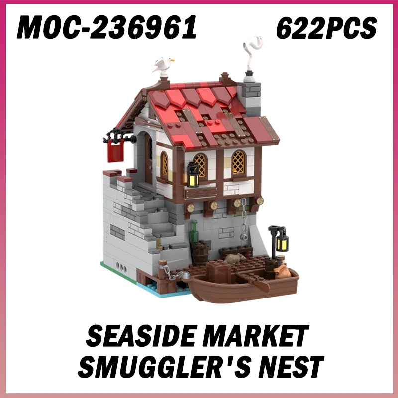 622PCS MOC-236961 Kustmarkt Smokkler Nest Middeleeuwse Architectuur Street View Model Assemblage Bouwsteen Baksteen Speelgoed Gift