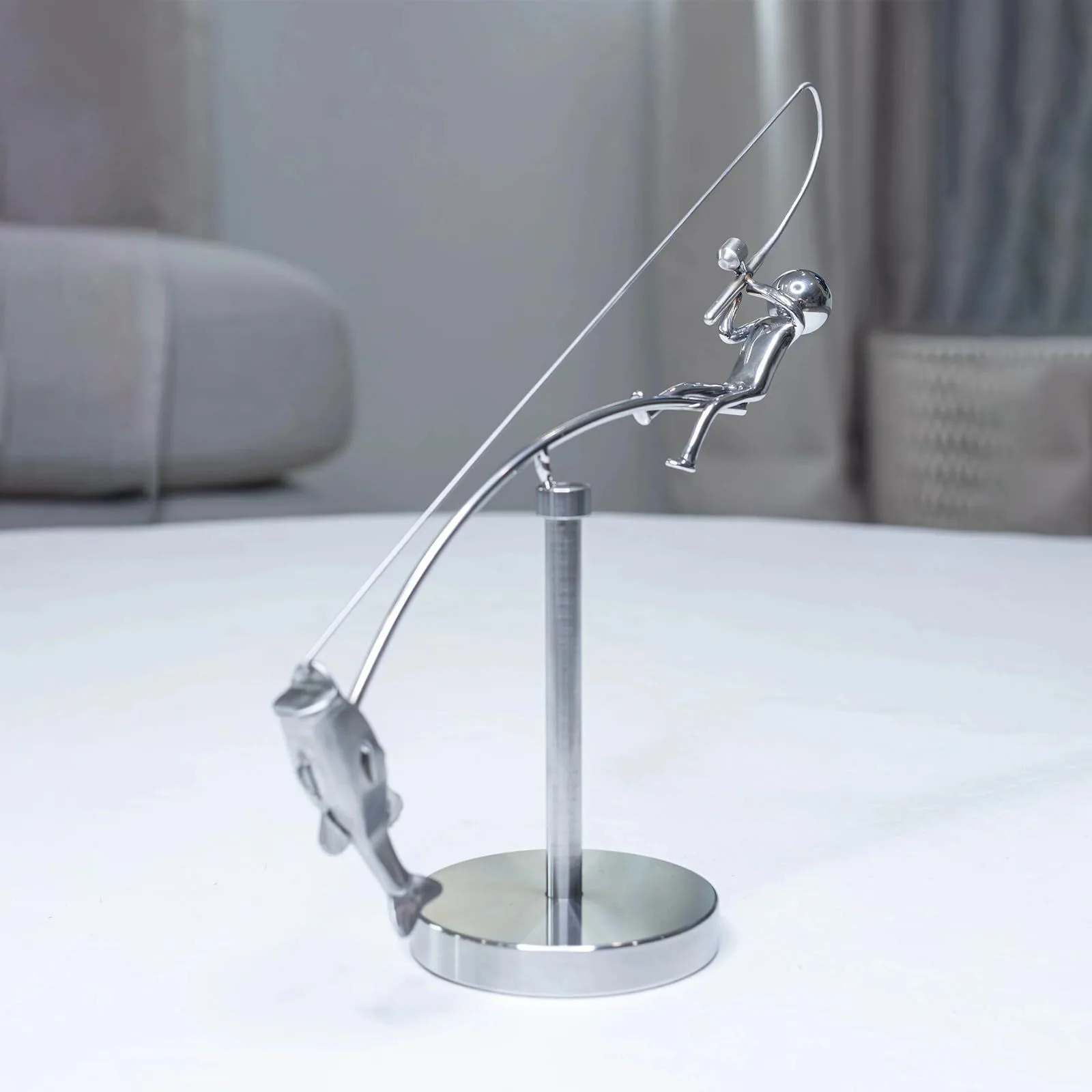Creative Fisher Balancing Sculpture, Metal Art Decor, Home & Office Balanced Ornament, Unique Hand - crafted Figurine
