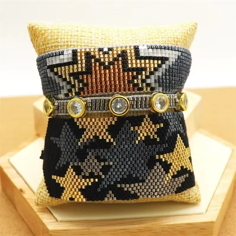 Rice bead bracelet Star Geometry Design Originality Hand knitting Bohemia Adjustable Fashion Simple Beaded bracelet set image 2