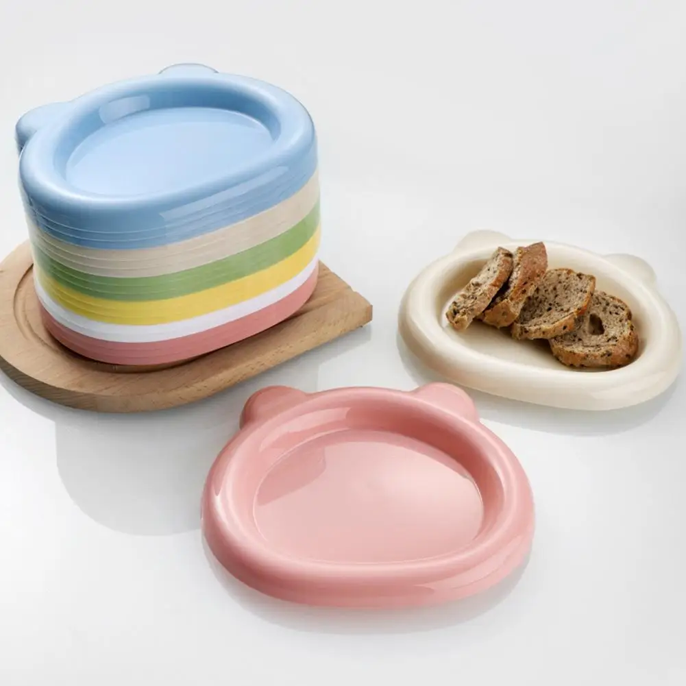 Cat Shaped Shallow Pet Bowl Plastic Wide Anti Tip Wet Dry Feeder Dog Cat Household Food Dish