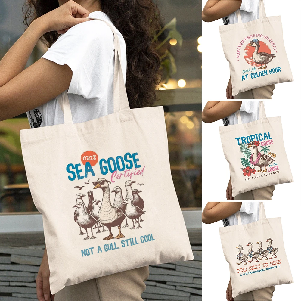 

Casual Catoon Goose Women Shopper Bag Double Print Nautical Squad Girl Daily Use Big Capacity Amalfi Coast Lady Shopping Bags