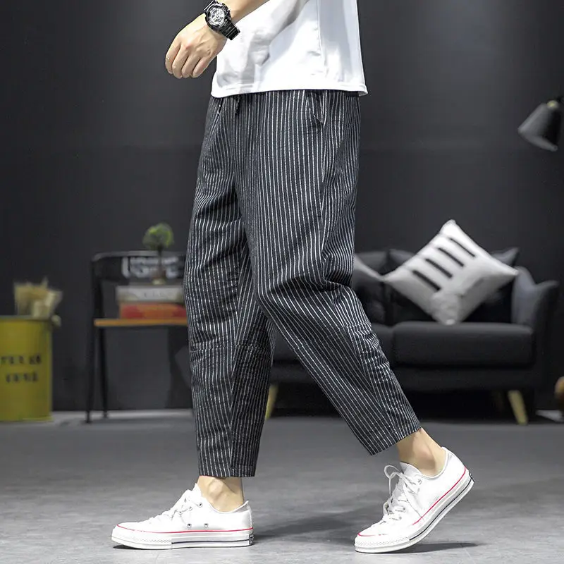 

Men's Clothing Loose Spring Summer Thin Elastic Waist Pockets Striped Simplicity Handsome Casual Comfortable Pants JJ135
