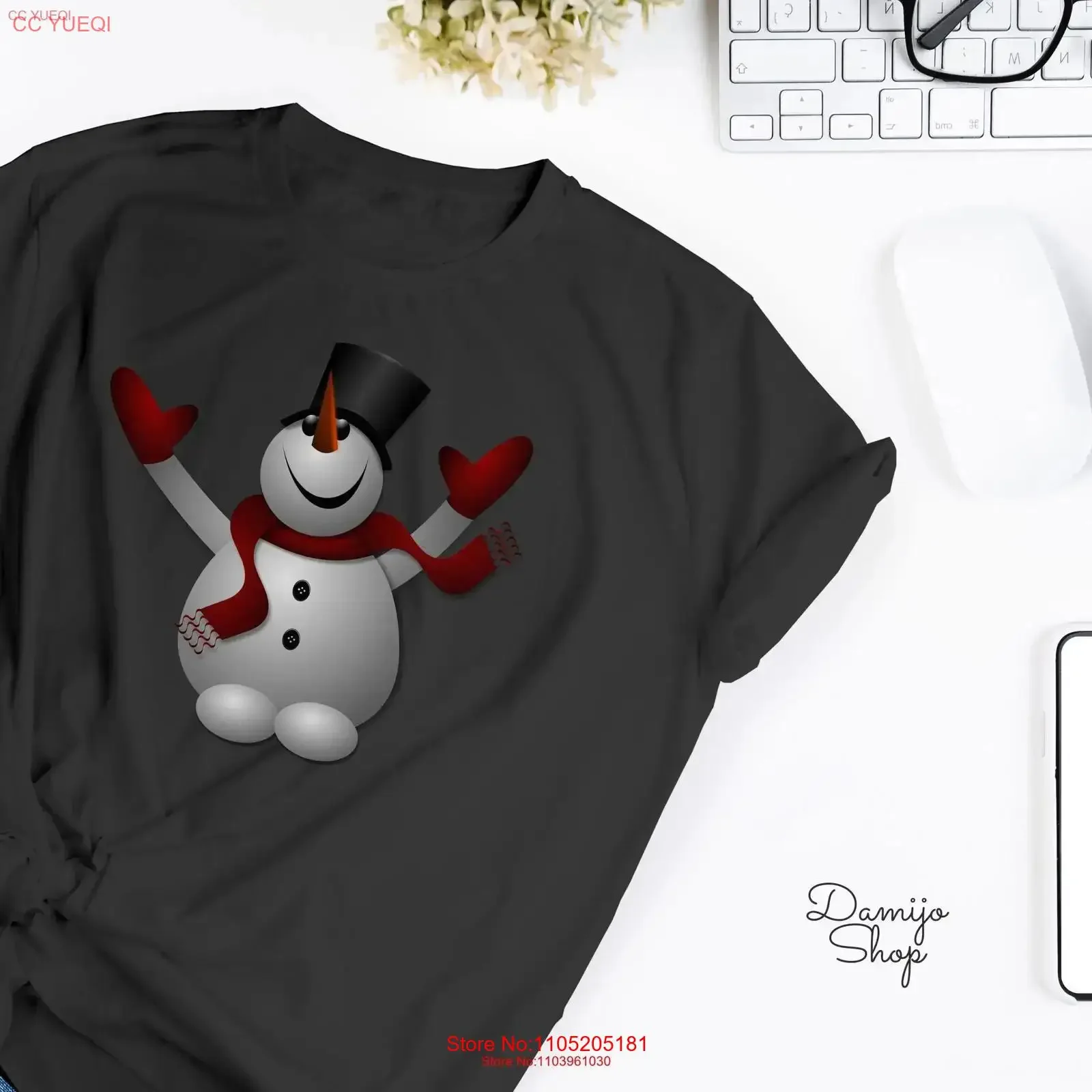 Funny Snowman in Tophat and Mittens Christmas T Shirt vintage Washed Versatile Slightly Stretched Breathable graphic homme