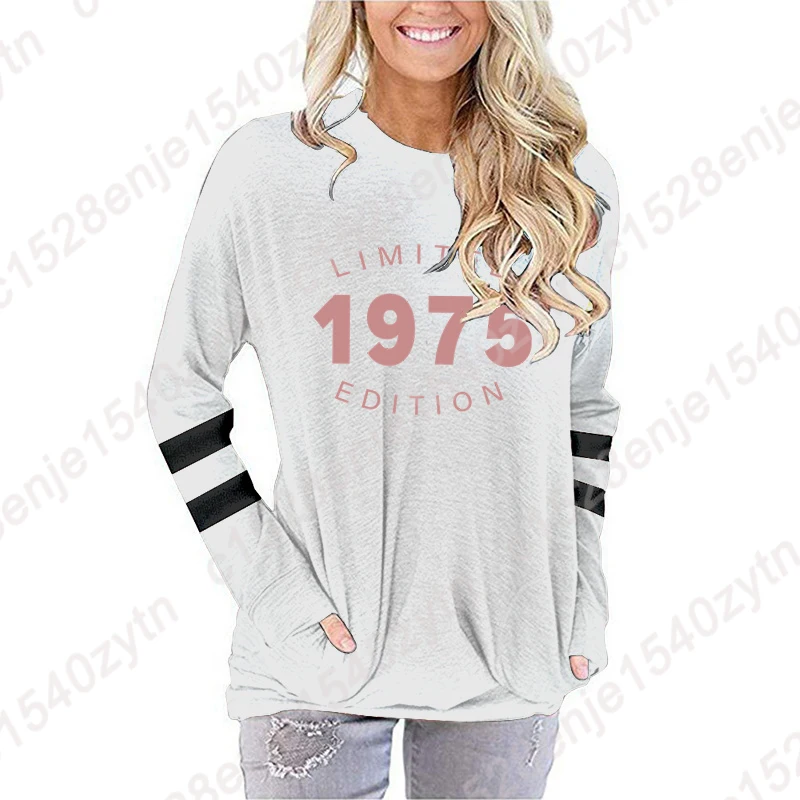 

Limited 1975 Edition Graphic Sweatshirts Women Birthday Gifts Idea Retro Long Sleeve Blouses Party Funny Tops Crew Neck Pullover