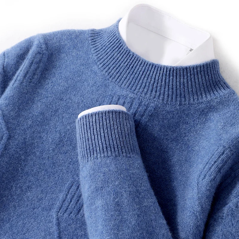 Men's Knitted  Sweater, Autumn /Winter New Thickened  Warm Wool sweater, Semi high neck, Musical Note Jacquard Casual  Loose Top