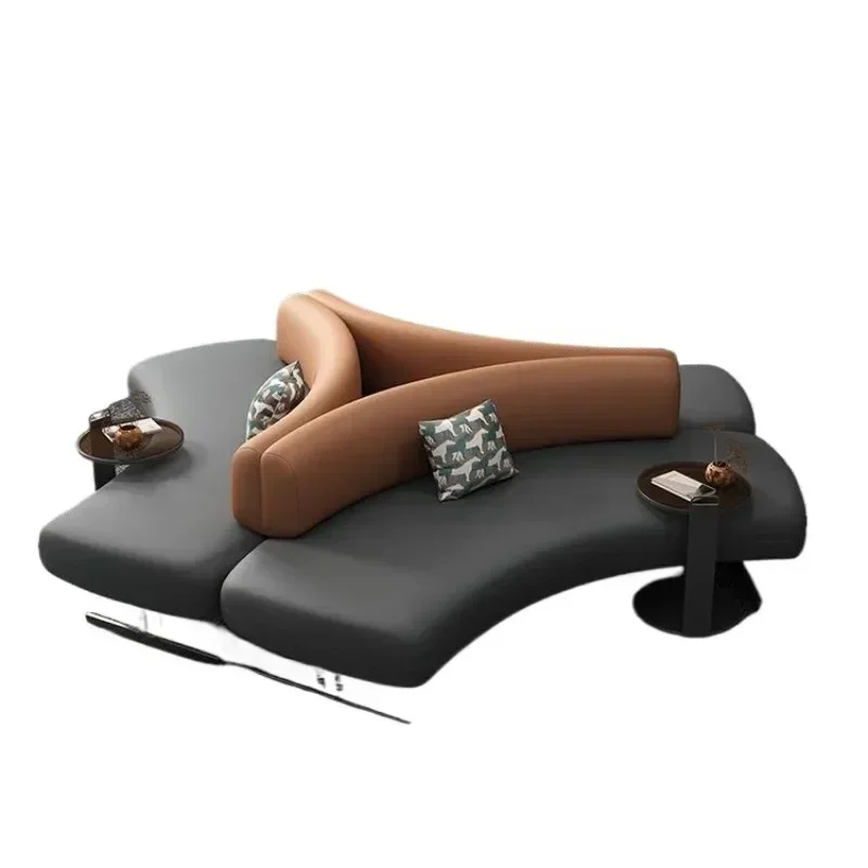Hotel lobby sofa, business reception bank lounge area waiting leather sofa