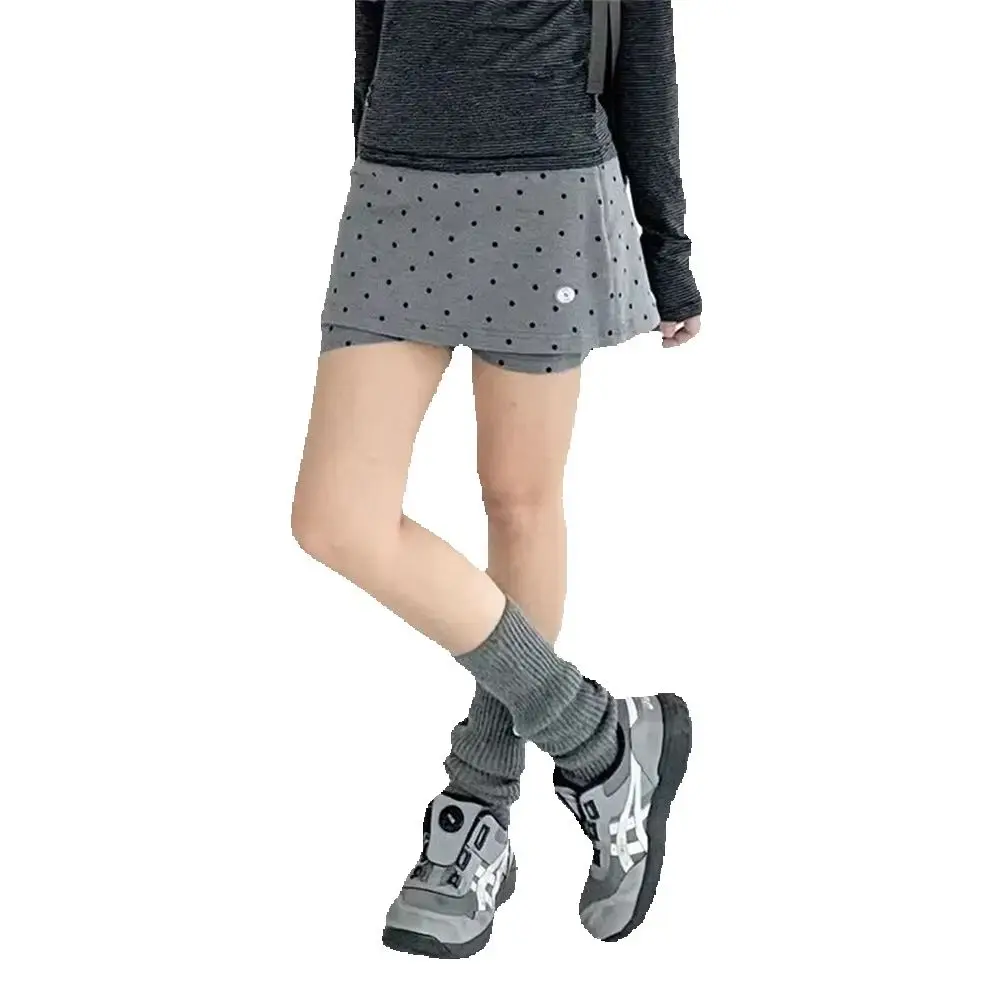 Grey Polka-Dot Sports Short Skirt Women Summer High Waisted A Line Shorts Skirts Korean Harajuku Chic Streetwear Y2K Mini Skirt