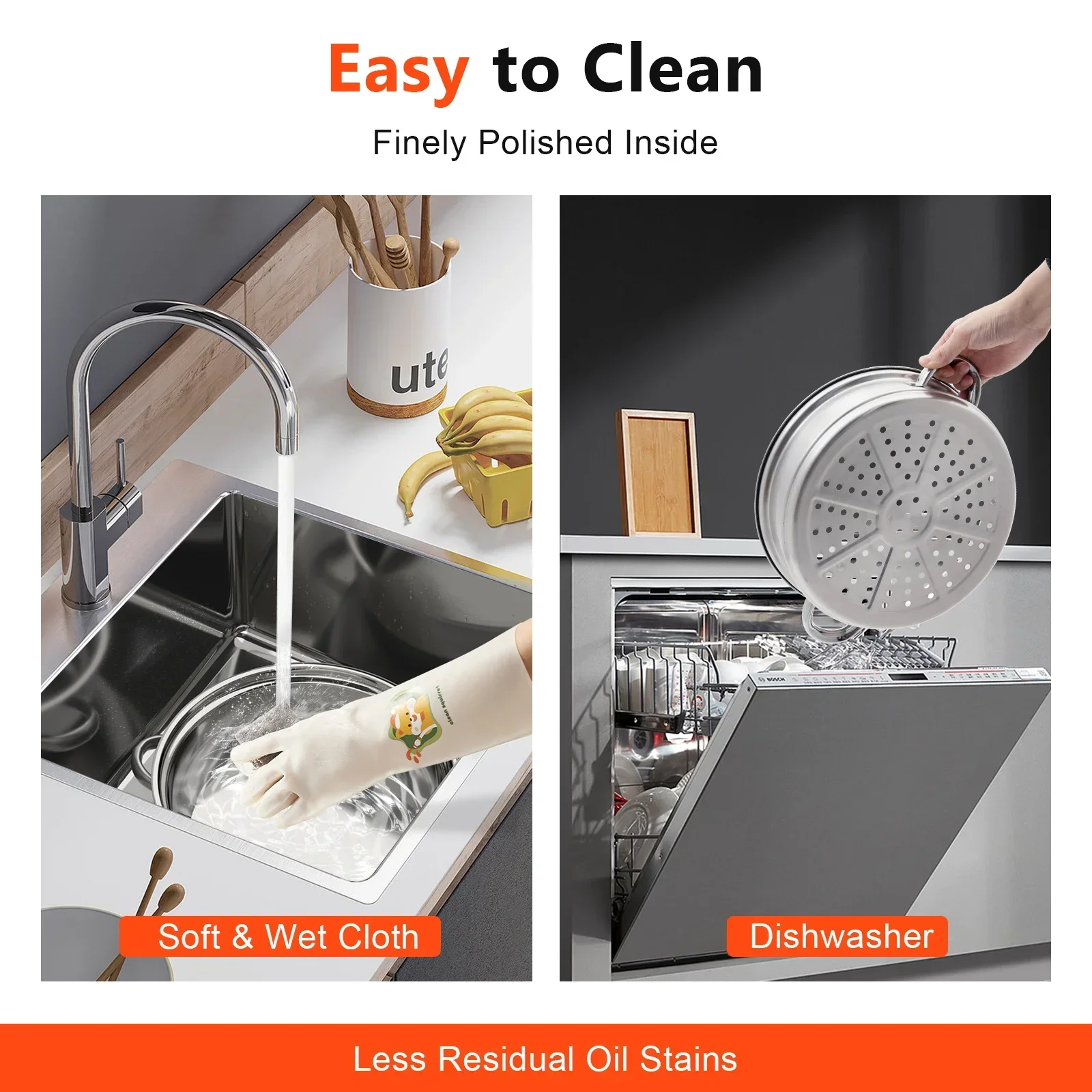 طقم بخار مكون من 3 طبقات من أواني طهي المطبخ المصنوعة من الفولاذ المقاوم للصدأ وعاء ساخن بطبقتين مع غطاء زجاجي #4