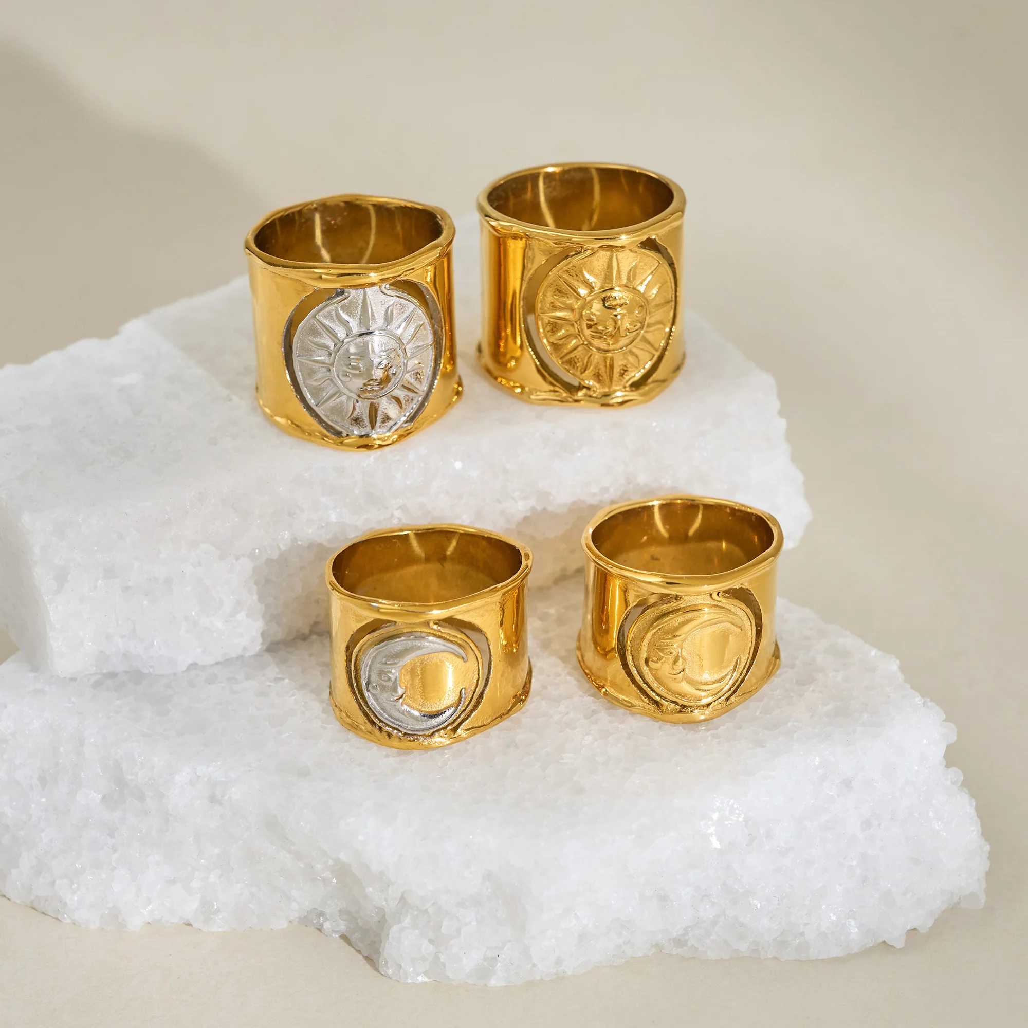 DASEIN 2025 New Gothic Medieval Sun Moon Totem Rings 18k PVD Gold Plated Stainless Steel Catwalk Show Lady Jewelry Gift 4 Design
