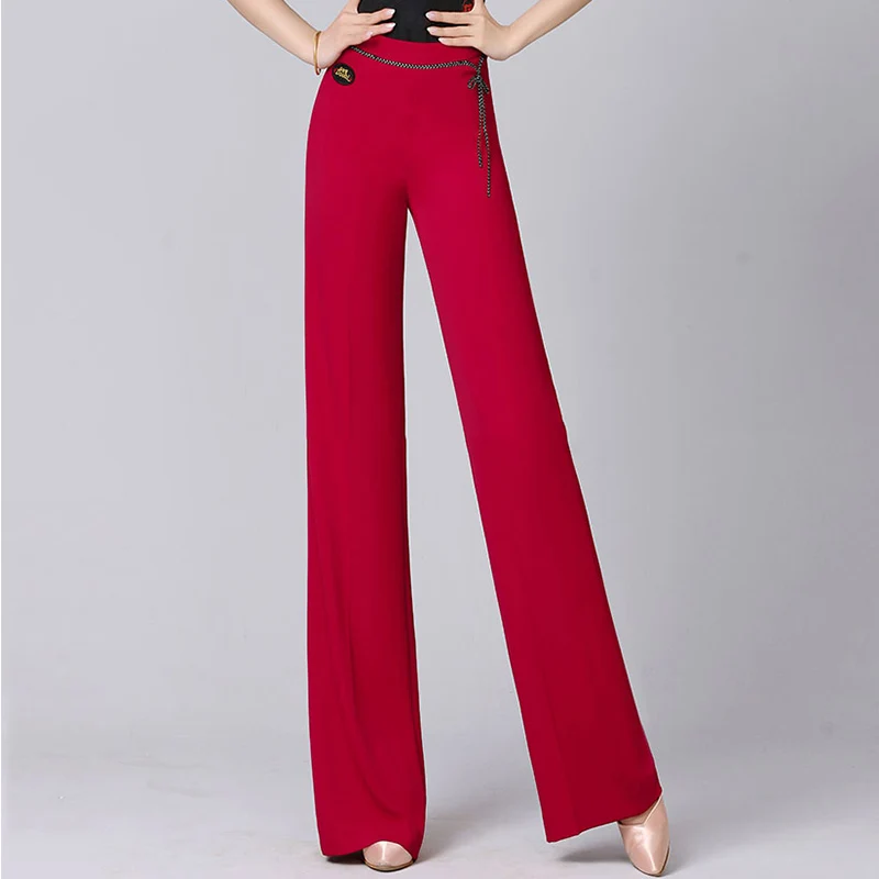 Latin Dance Pants Women New Pure Color Ballroom Wide Leg Trousers Fashion Summer Long Standard Adult Modern Waltz Training Wear