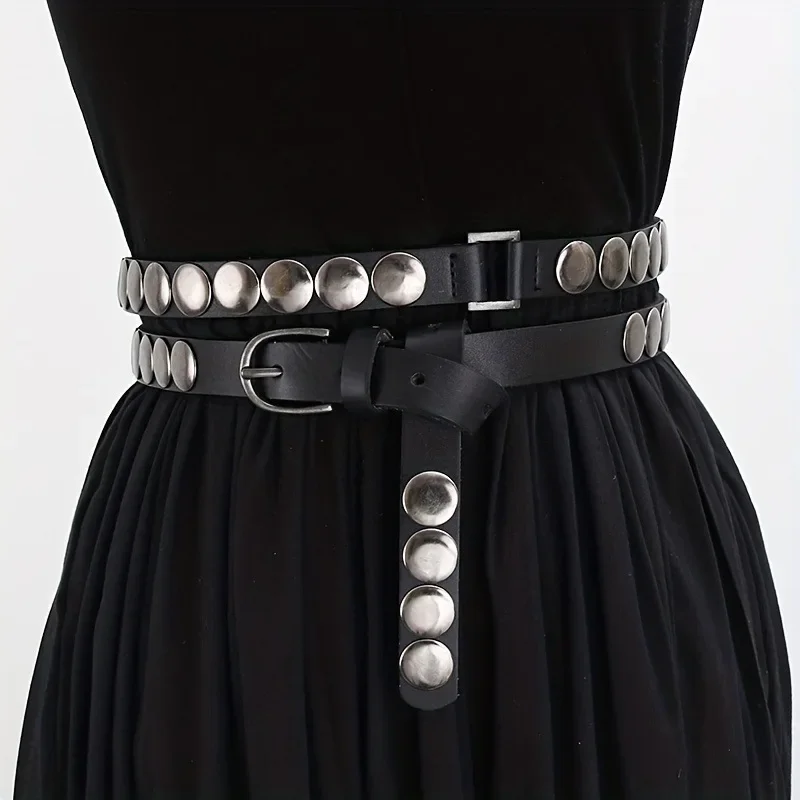 

New Y2K Rivet Punk Belt Retro Leather Women's Extended Double Circle Thin Belt Belt Belt Women Waist Belt