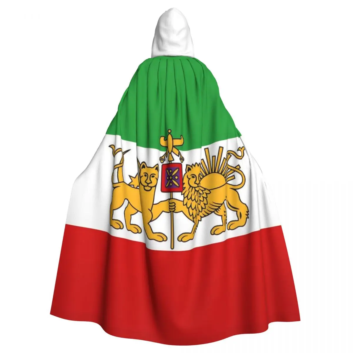 Irann Persias Lions And Sun Flag Map Long Hooded Cloak for Aldult Cosplay Cape