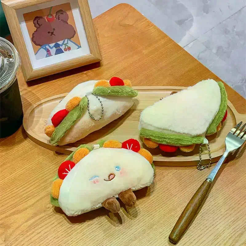 Cute Cartoon Taco Keychain Food Stuffed Sandwich Pendant Soft Bag Charm Backpack Purse Car Key Ring Decoration Gift