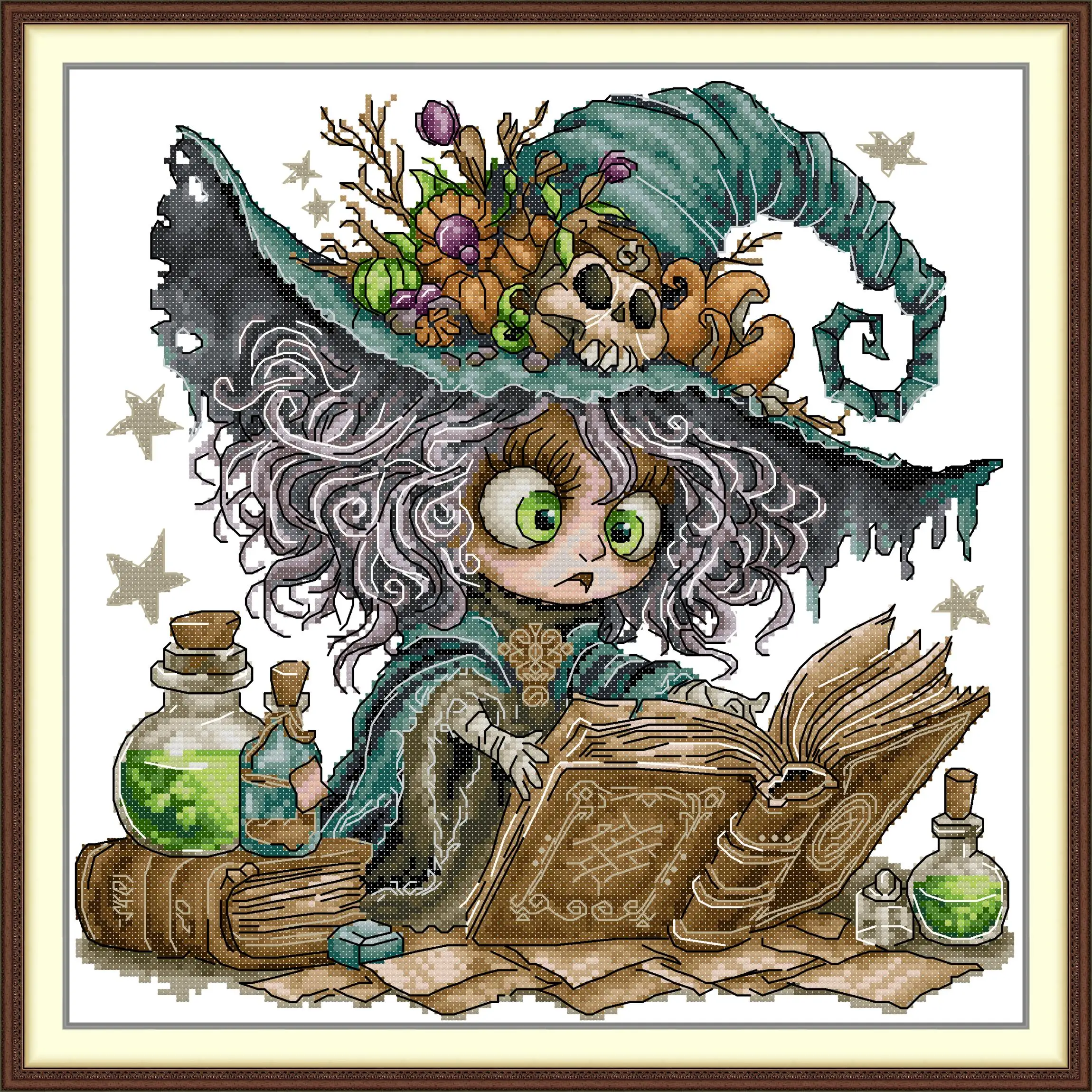 

Joy Sunday Pre-printed Cross Stitch Kit Easy Pattern Aida Stamped Fabric Embroidery Set-Witch