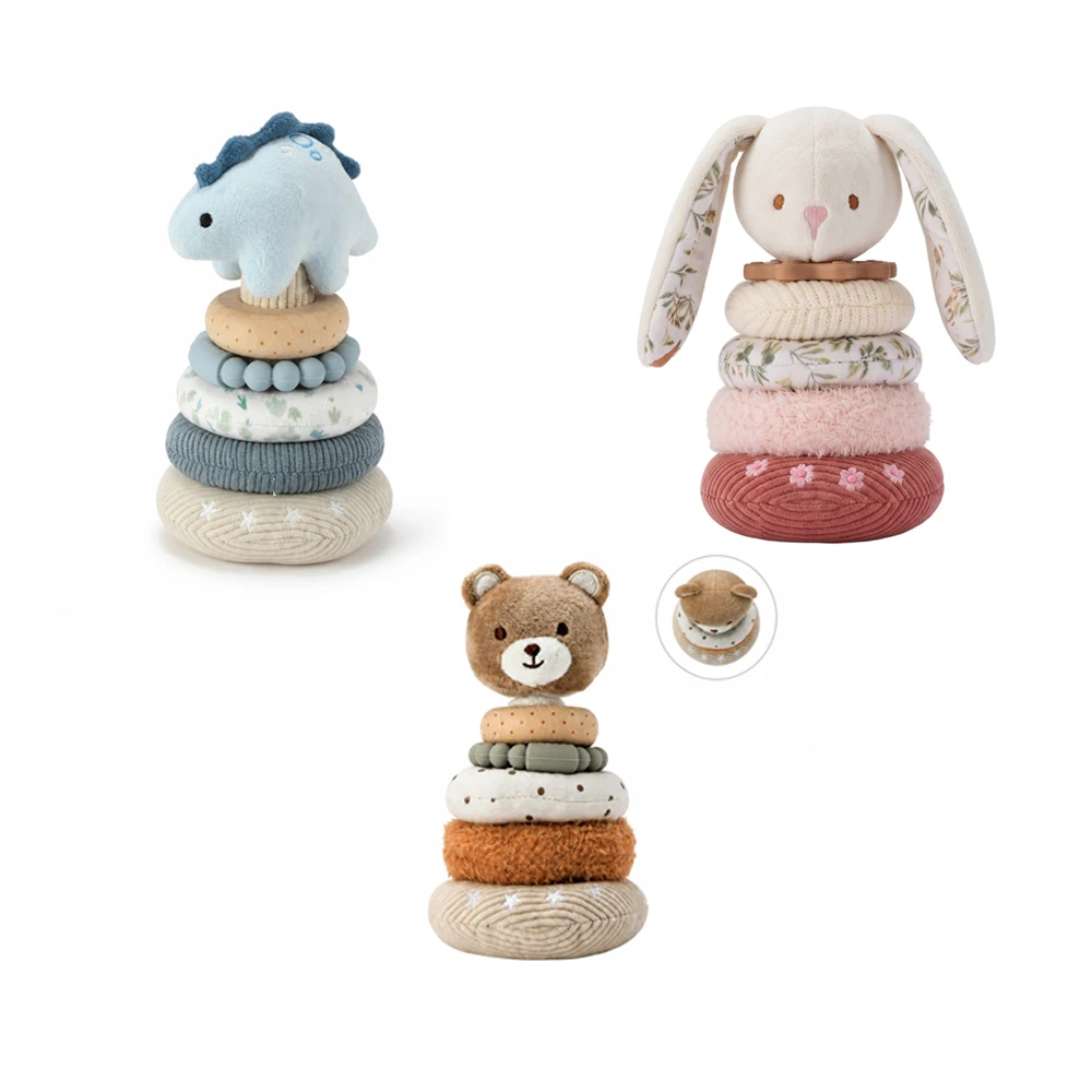Baby Fabric Stacking Toy Plush Cartoon Dinosaur Rabbit and Bear Stacking Rings Early Learning Educational Soothing Toy Gifts