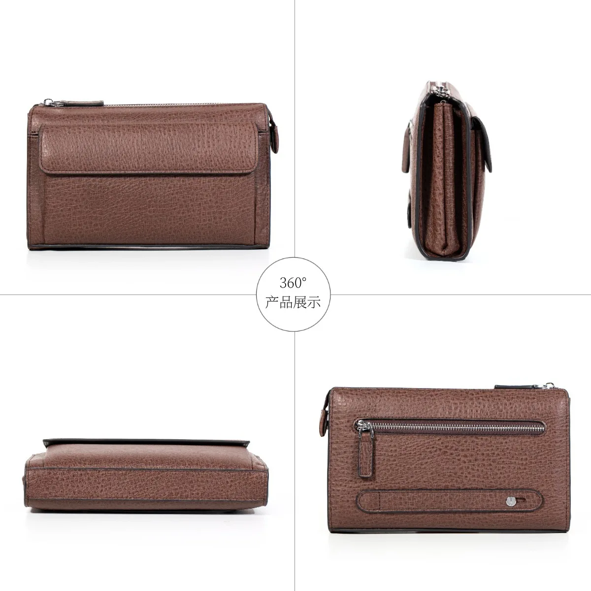 Men's Genuine Leather Messenger Luxury Bag Ostrich Pattern Large Capacity Business Long Casual Multifunctional Wallet Clutch