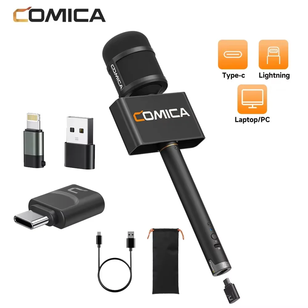 COMICA Revo S 카디오이드 무선 인터뷰 마이크 (스마트폰용) 48kHz/24bit 노이즈 감소 야외 인터뷰 마이크