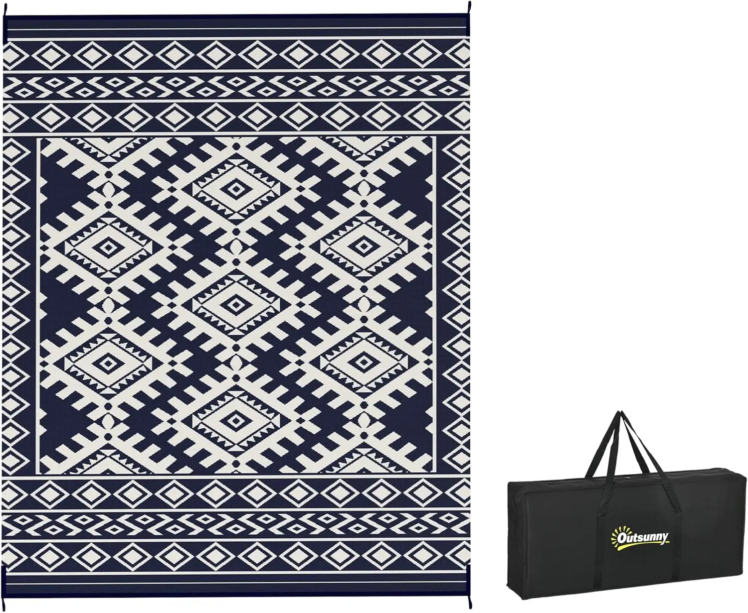 

8'x10' Reversible Waterproof Outdoor Rug, Portable Camping Mat for RV, Beach, Picnic, Blue & White