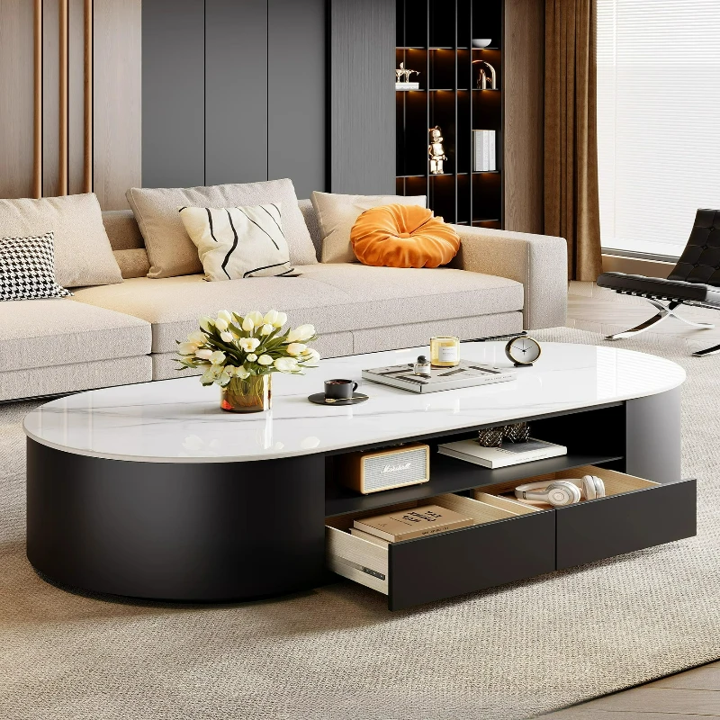LTT rock slab coffee table living room household small apartment light luxury high-end oval modern small table