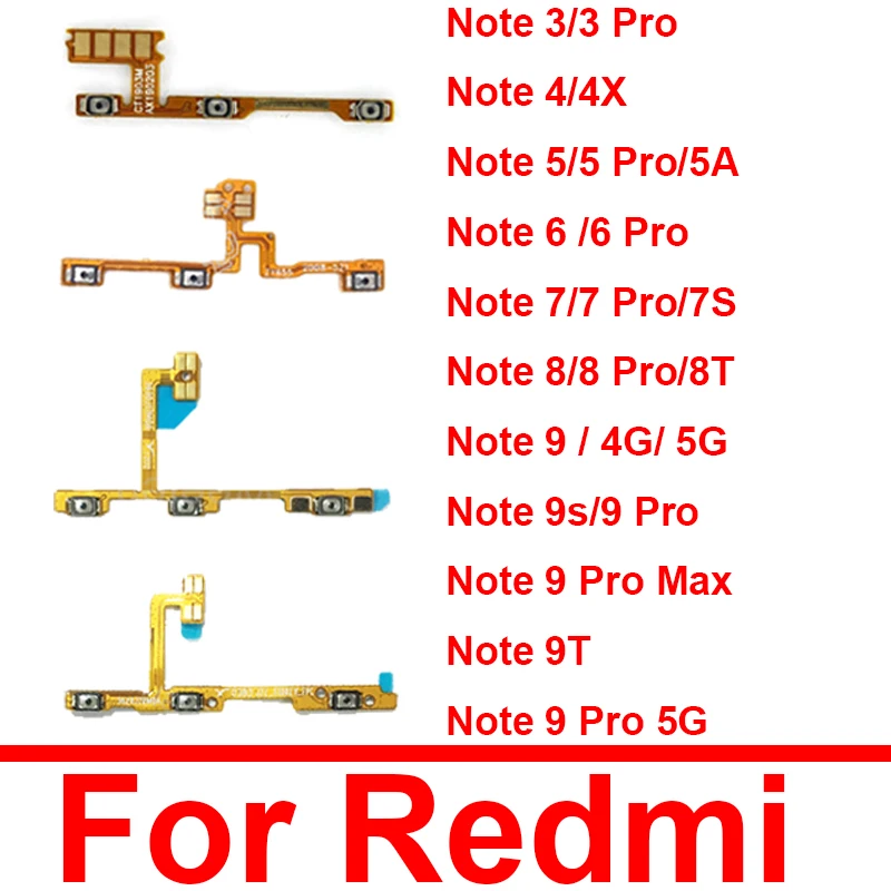 Volume Zijknop Aan/Uit-Toets Flex Kabel Voor Xiaomi Redmi Note 3 4 4x 5 5a 6 7 8 8T 9 9T Pro 9S 4G 5G Reparatieonderdelen