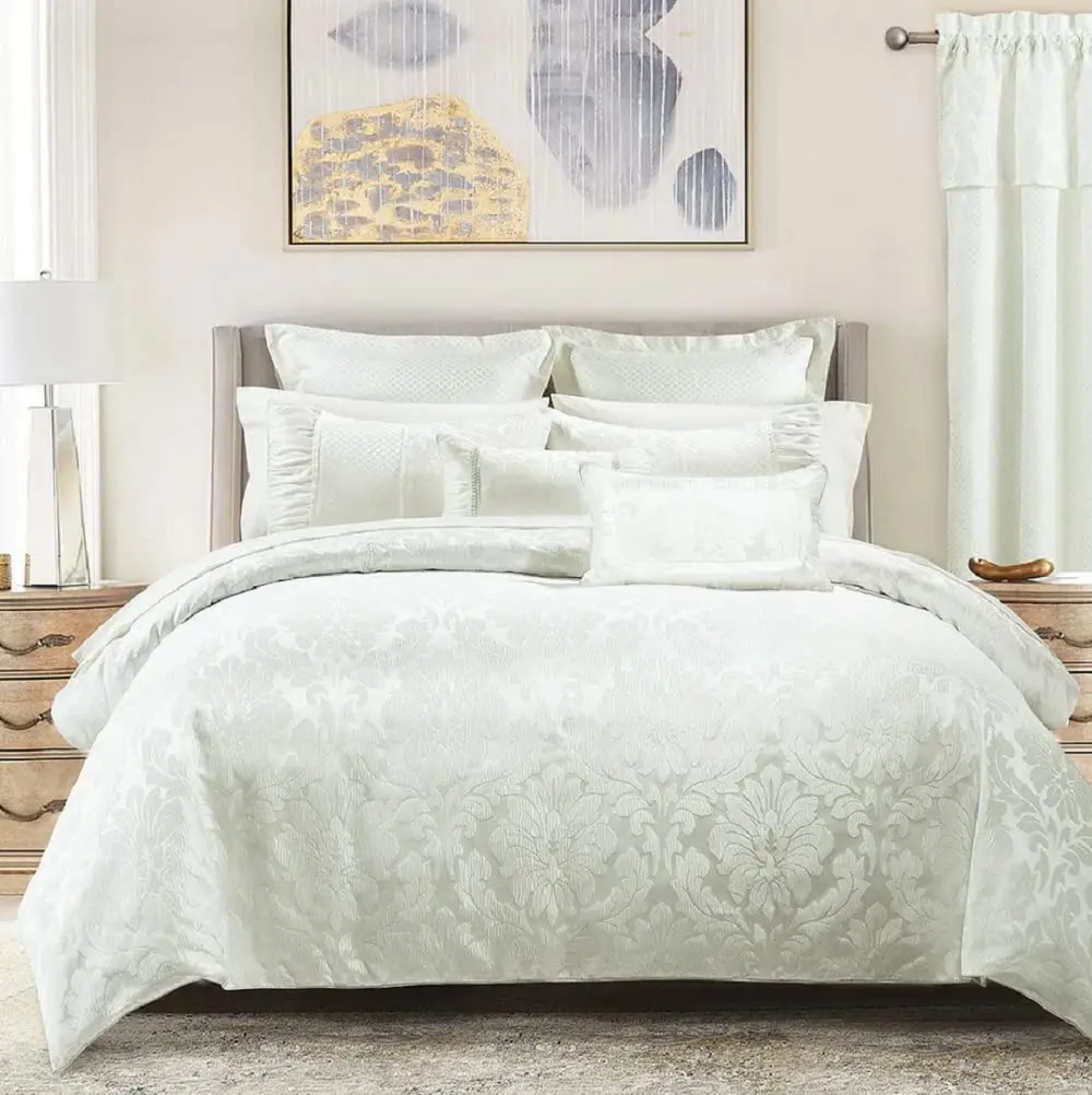 Sara Jacquard Cotton Blend, Full-Queen 7PC Duvet Cover Set, White