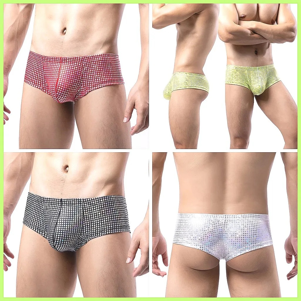 Men's Shiny Leather Boxer Shorts with Pouch, Sexy Swim Trunks & Comfortable Underwear for Swimming
