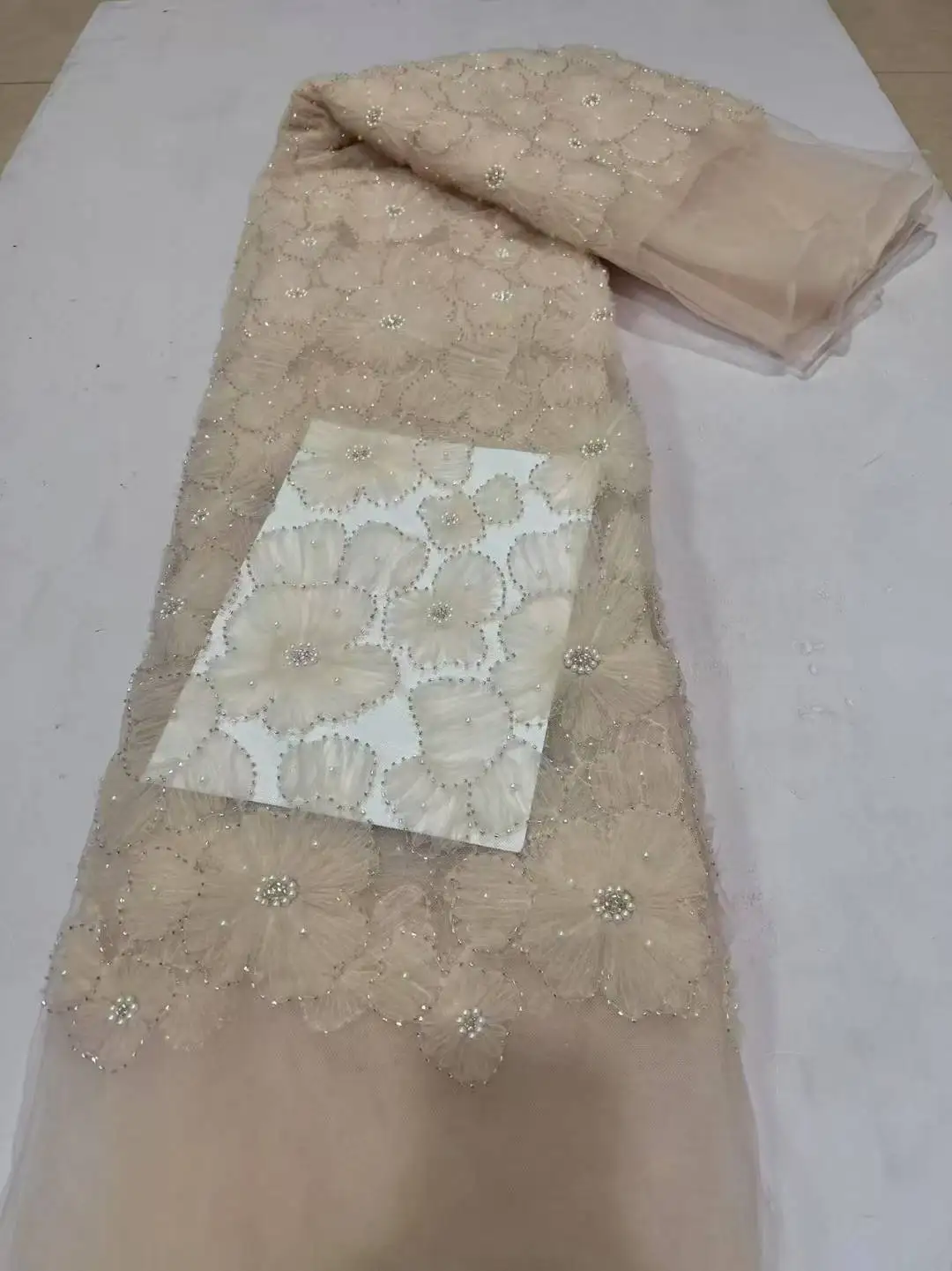 2025 African Beaded High Quality Nigerian Sequins With Pearl Lace French Tulle Lace Fabric For Party Dress Sewing