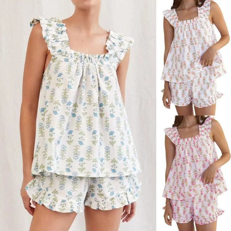 

Floral Print Home Set Small Flower Cross-Border Fashion Set Women's Summer Outfit Home Living Collection No Brand