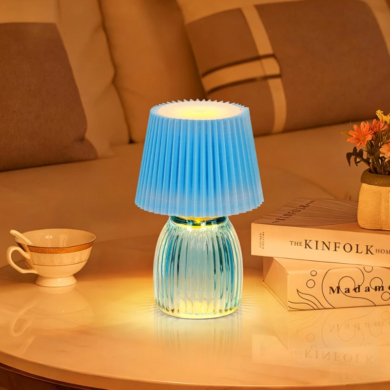 Modern Luxury Stripe Glass Luster LED Floor Lamps Household Ornament Bedroom Living Room Bedside Study Small Fabric Night Lights