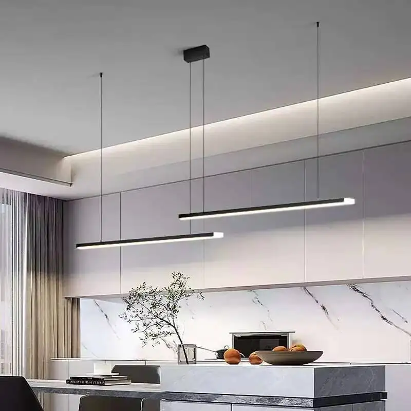 الإبداعية Led أسود أبيض غرفة الطعام قلادة ضوء الشمال الحديثة غرفة نوم طويلة الثريا بسيطة المنزل داخلي إضاءة ديكوريّة مصابيح