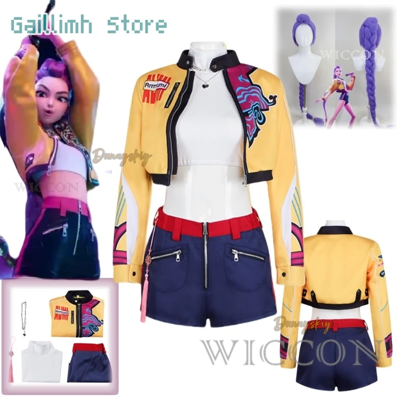 

Rumi Cosplay Costume Wig KPOP Huntrix Mira Zoey Stage Uniform Top Skirt Demon Hunters Superstar Girl Women Set Halloween Suit