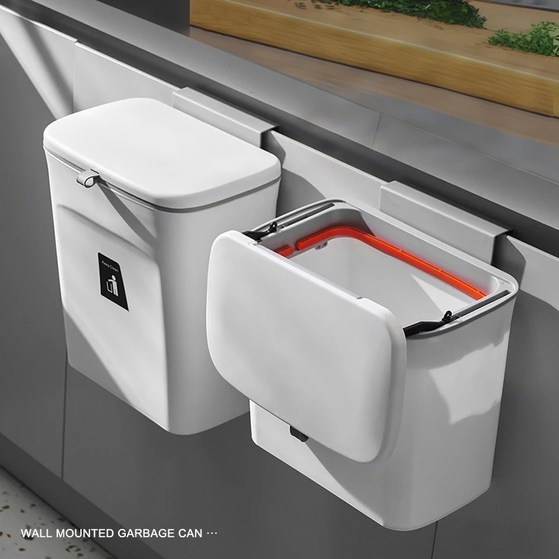 Large Capacity Wall-Mounted Trash Can, Flip Lid with Handle, Suitable for Kitchen, Bathroom, Living Room, 7-9L, Dual Bucket