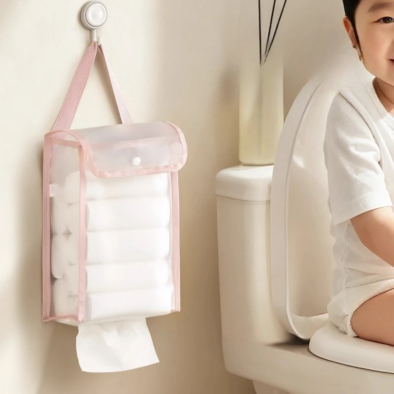 No Punching Bathroom Tissue Storage Bag, Wall-mounted Waterproof Kitchen Garbage Sorting Bag, Large Capacity and Multi-function