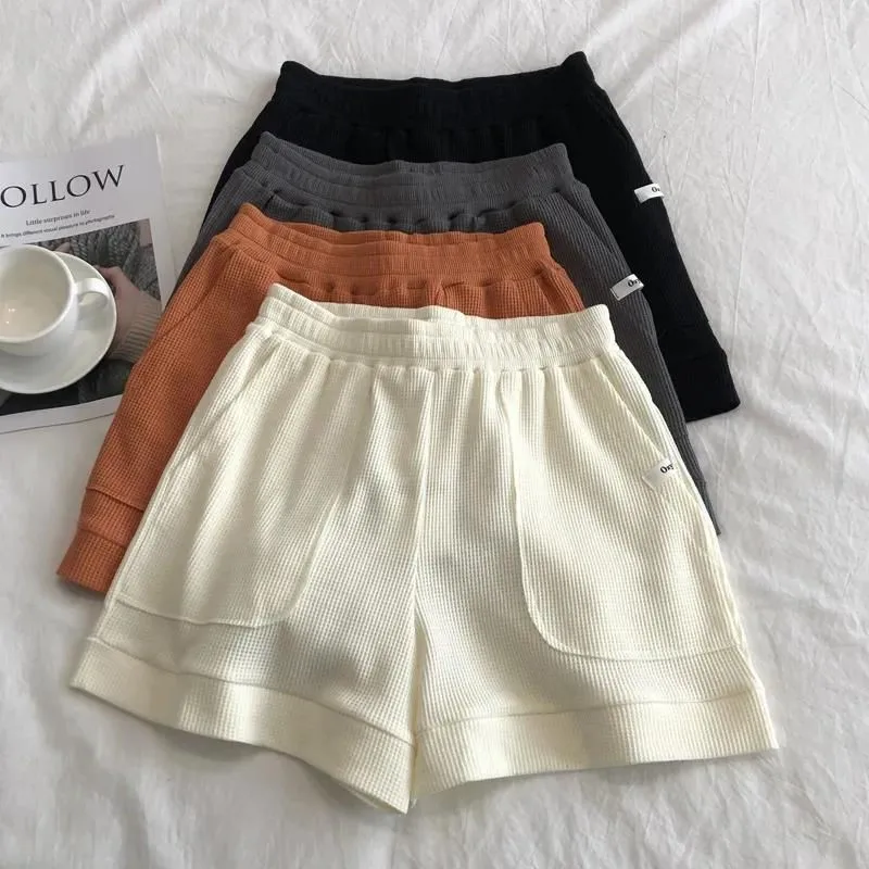 

New Waffle Sports Shorts Women's Summer Slimming High Waist Loose Casual Pants All-Match Wide Leg Pants Home Pants