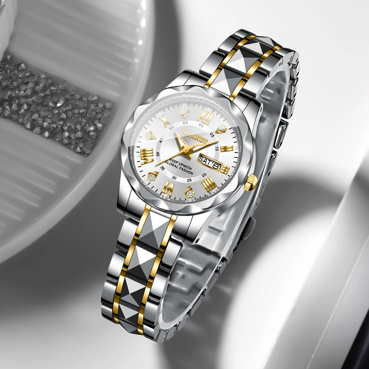 Luxury Diamond Roma Dial Women Quartz Watch Stainless Steel Bracelet Ladies Calendar Wristwatches Relogio FemininoWithout Box