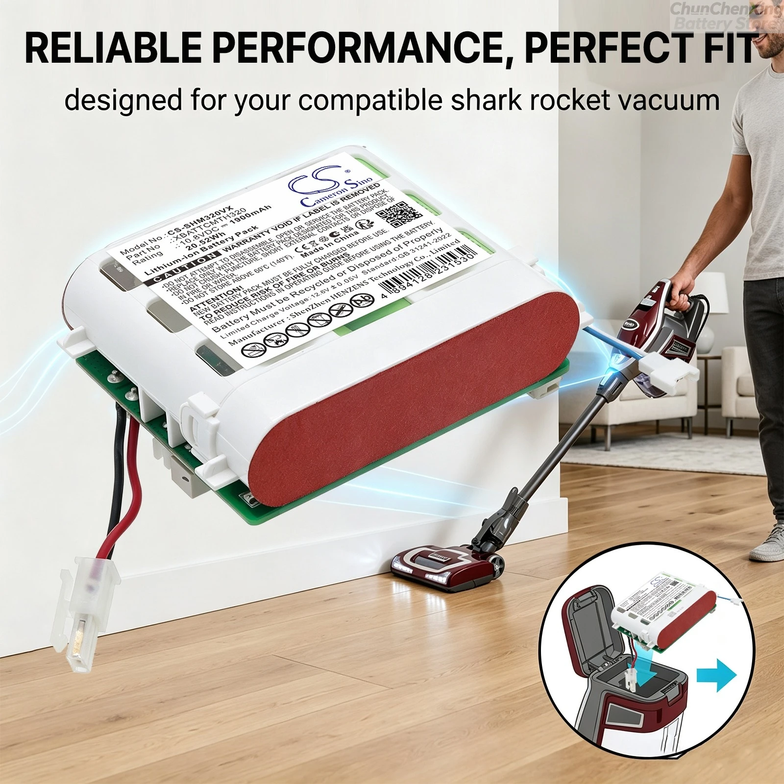 Cameron Sino 10.8V 1900mAh Replacement Vacuum Cleaner Battery for Shark XBATTCMTH320