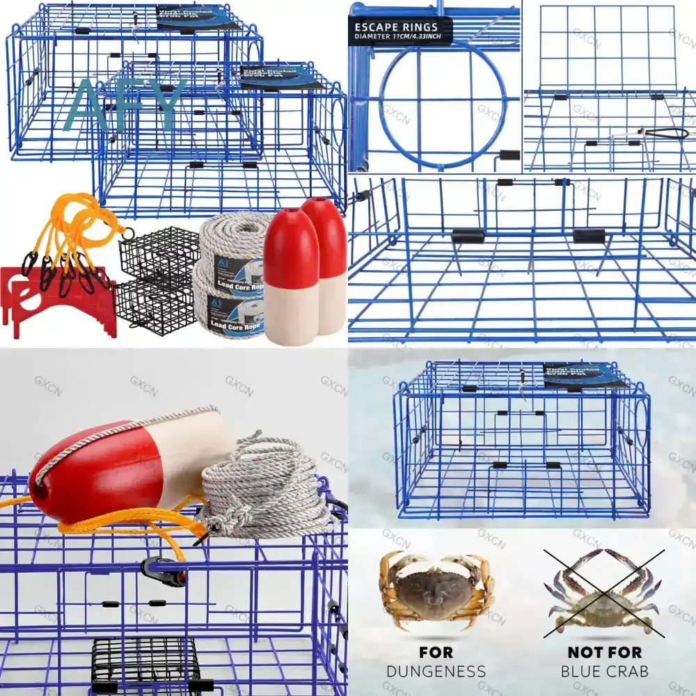 Foldable Crab Trap Set 2 Pack Corrosion Resistant with Bait Bag Crab Pot Ruler and Tools to Enhance Crabbing Success for All