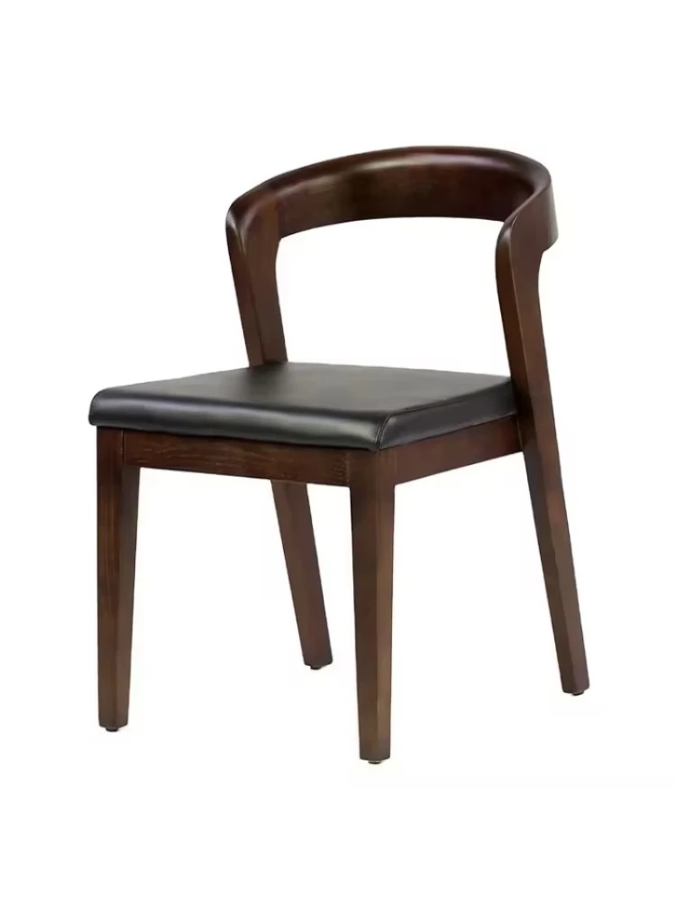 Italian leather dining chair modern style solid wood family cafe dining room furniture