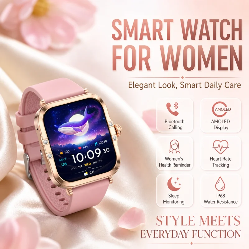 Women Smart Watch with Female Cycle Reminder Bluetooth Call Heart Rate Blood Oxygen Monitor IP68 Waterproof Fashion Smartwatch