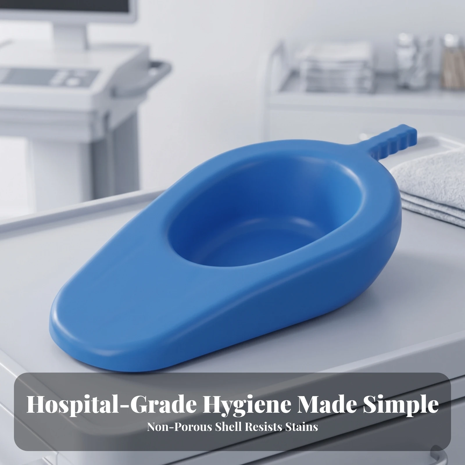 Bedpan with Handle Low-Silhouette Bedpan with Spout Anti-Slip for Patients, Home Care, Bedside