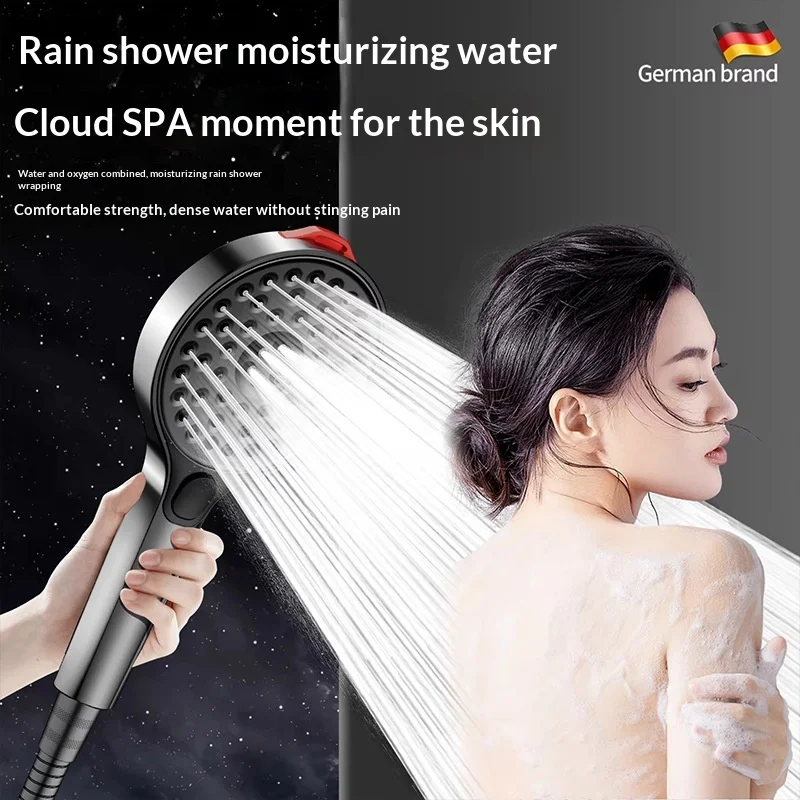 Pressurized shower head, one-click descaling, household bathroom faucet, rain shower anti-clog shower head for bathing