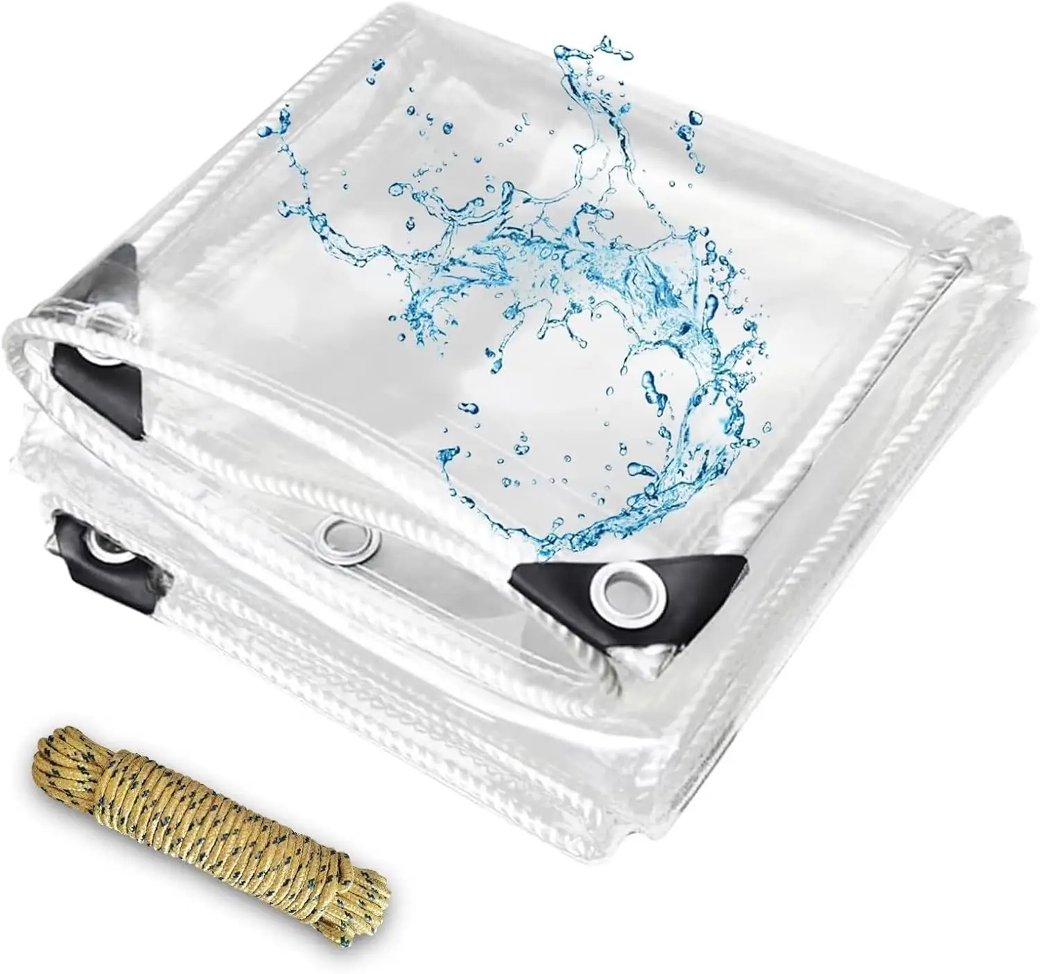 8' X 20' Clear Tarps Heavy Duty Waterproof PVC Vinyl 14 Mil Thick, Glass Tarpaulin with Metal Grommets, Protects Against