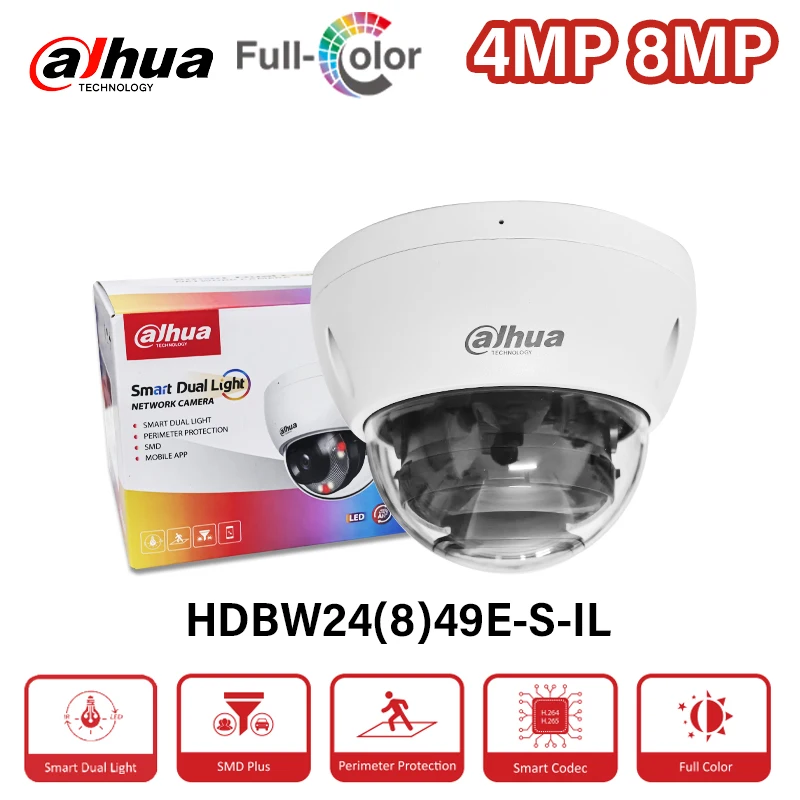 Dahua 4MP 8MP Smart Dual Light IP Camera WizSense Full Color Outdoor Network PoE CCTV HDBW2849E-S-IL IR 30m HDBW2449E-S-IL 2.8MM