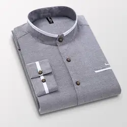 New Spring Casual Business Men Blouse Harmont Solid Mandarin Collar Long Sleeve Embroidery Men's Blouses Blaine Shirts