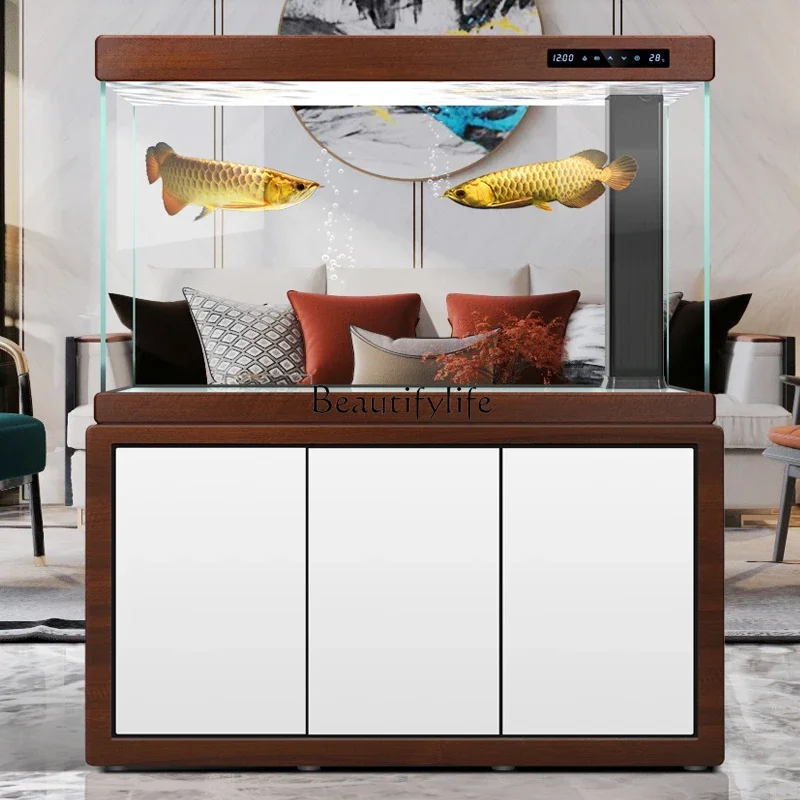 

yj9 Large Super White Glass Fish Tank New Chinese Living Room Floor Aquarium Office Bottom Filter Dragon Jar